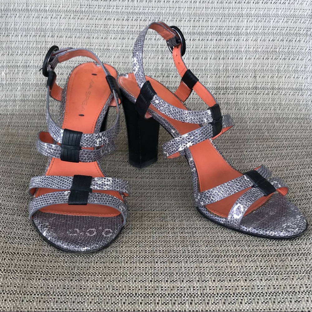 Via Spiga Strappy Snake Chunky Heel Sandals Size 8.5